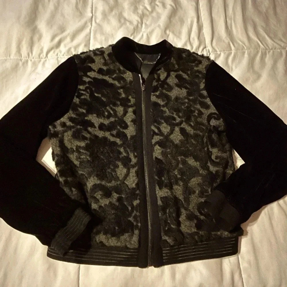 Elie Tahari Brandy Black Velvet Bomber Jacket NWT